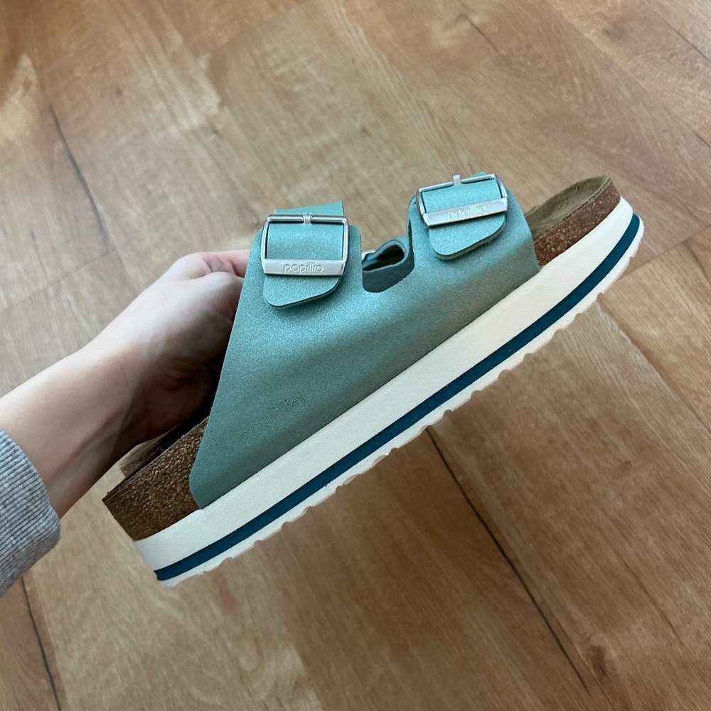 Birkenstock Teal Metallic Double Buckle Sandals - Picture 2 of 5